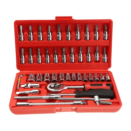 Set 46 Pz Bussole E Punte Da 1/4" Con Cricchetto Reversibile Con Valigetta 1744